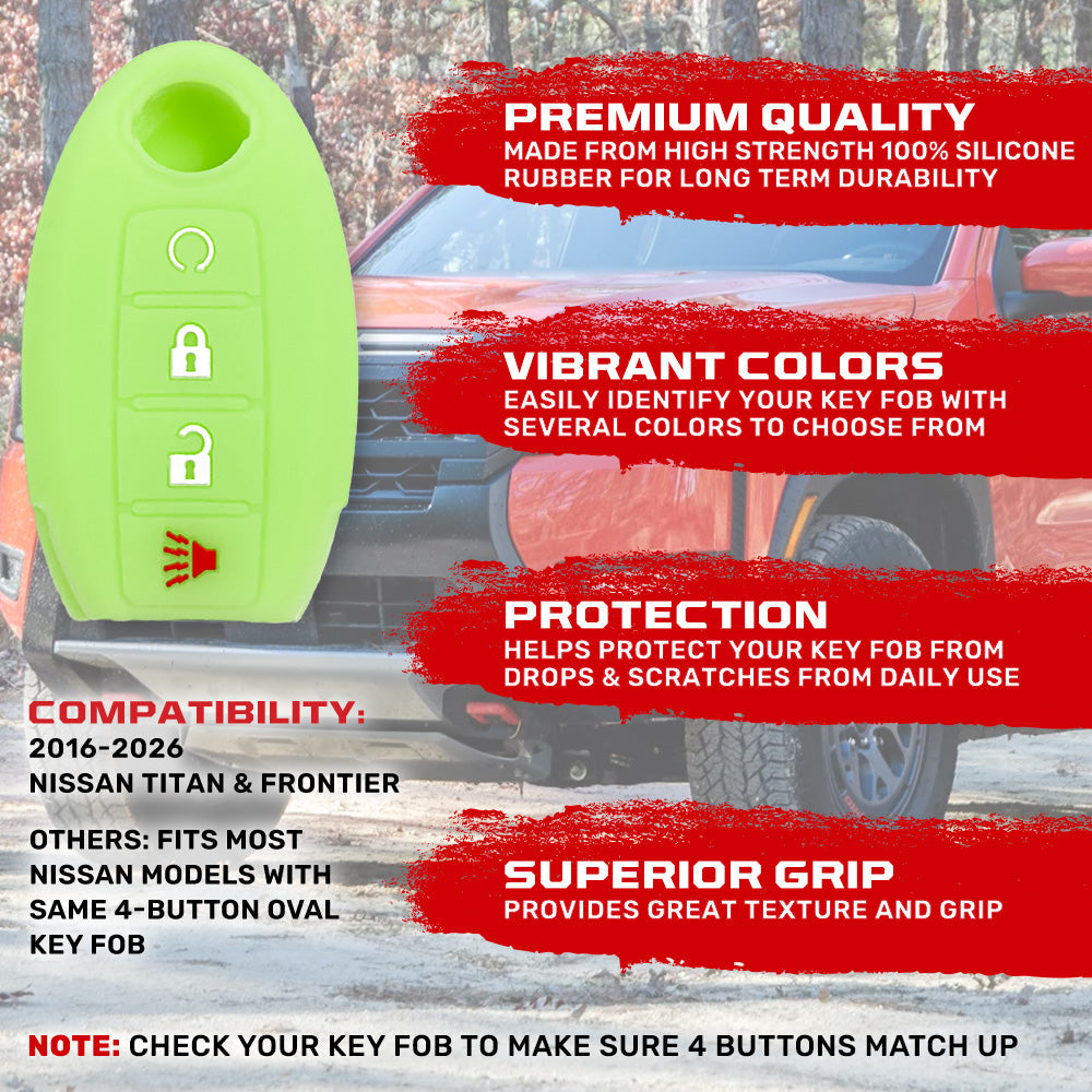 Nissan 16-26 Titan & Frontier 1-Piece 100% Silicone Rubber 3-Button & 4-Button Key Fob Cover - Multiple Colors