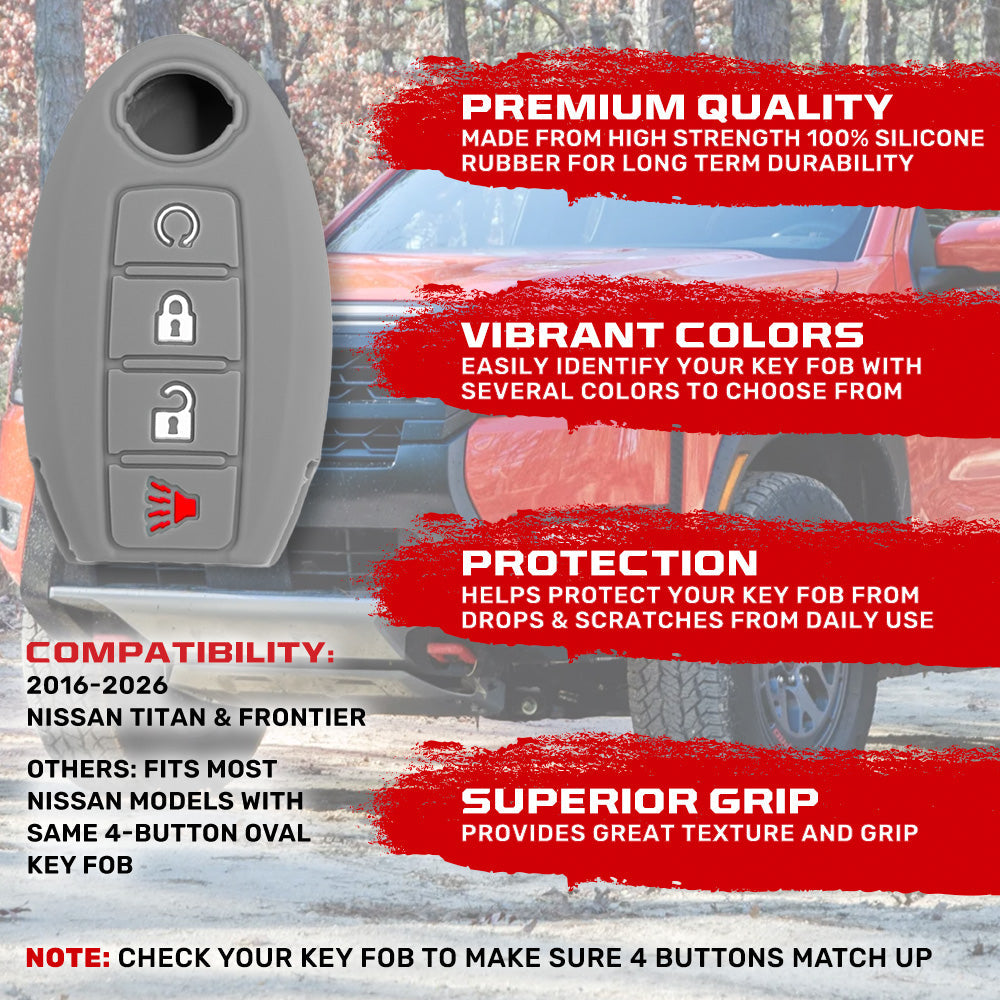 Nissan 16-26 Titan & Frontier 1-Piece 100% Silicone Rubber 3-Button & 4-Button Key Fob Cover - Multiple Colors
