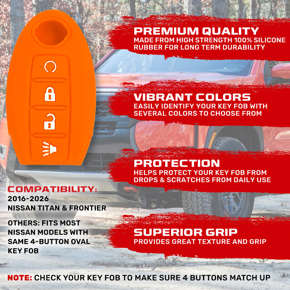 Nissan 16-26 Titan & Frontier 1-Piece 100% Silicone Rubber 3-Button & 4-Button Key Fob Cover - Multiple Colors