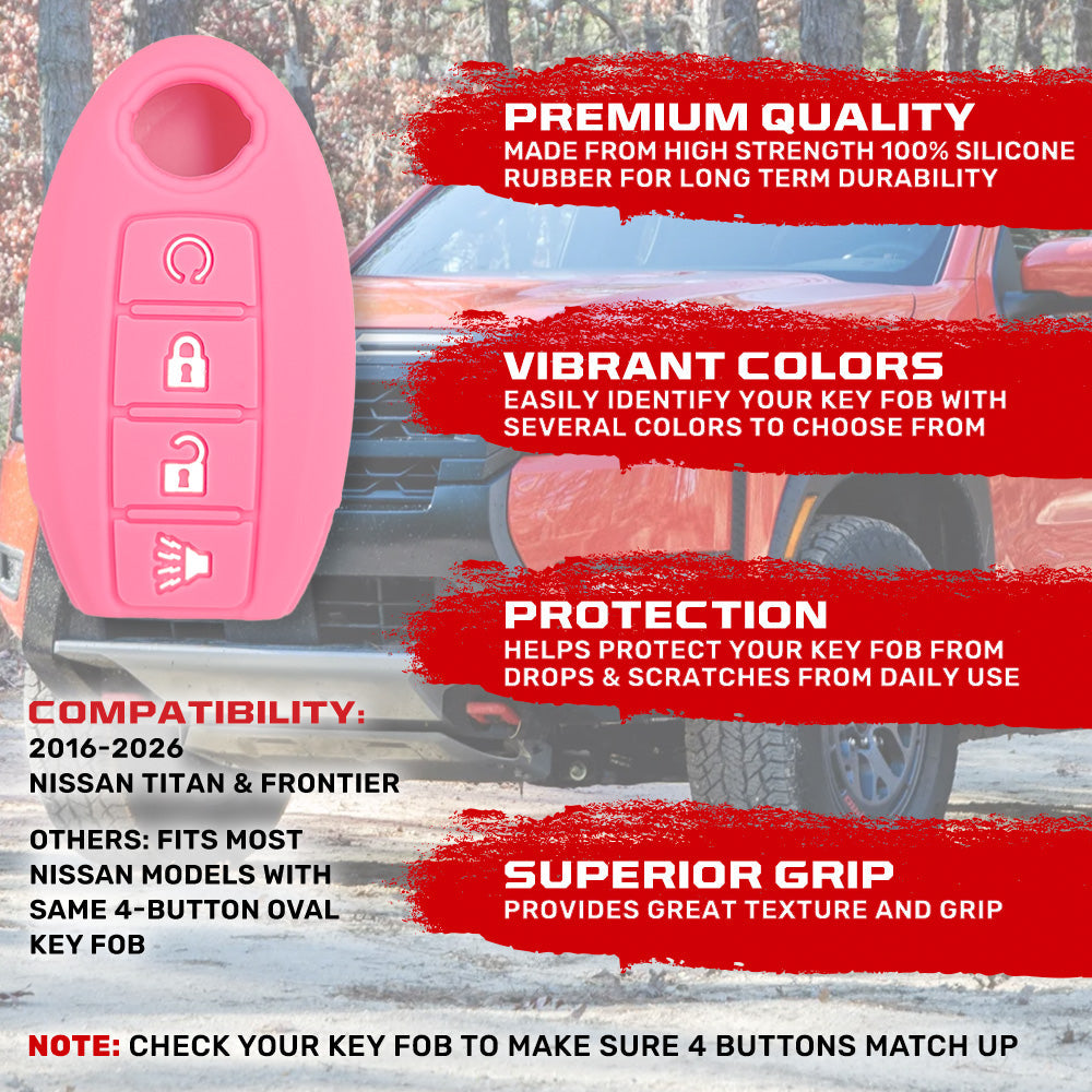 Nissan 16-26 Titan & Frontier 1-Piece 100% Silicone Rubber 3-Button & 4-Button Key Fob Cover - Multiple Colors