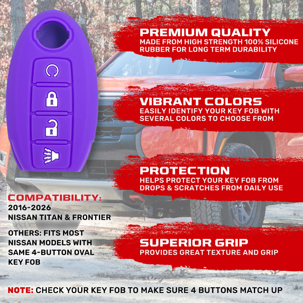 Nissan 16-26 Titan & Frontier 1-Piece 100% Silicone Rubber 3-Button & 4-Button Key Fob Cover - Multiple Colors
