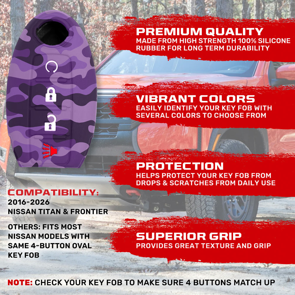 Nissan 16-26 Titan & Frontier 1-Piece 100% Silicone Rubber 3-Button & 4-Button Key Fob Cover - Multiple Colors