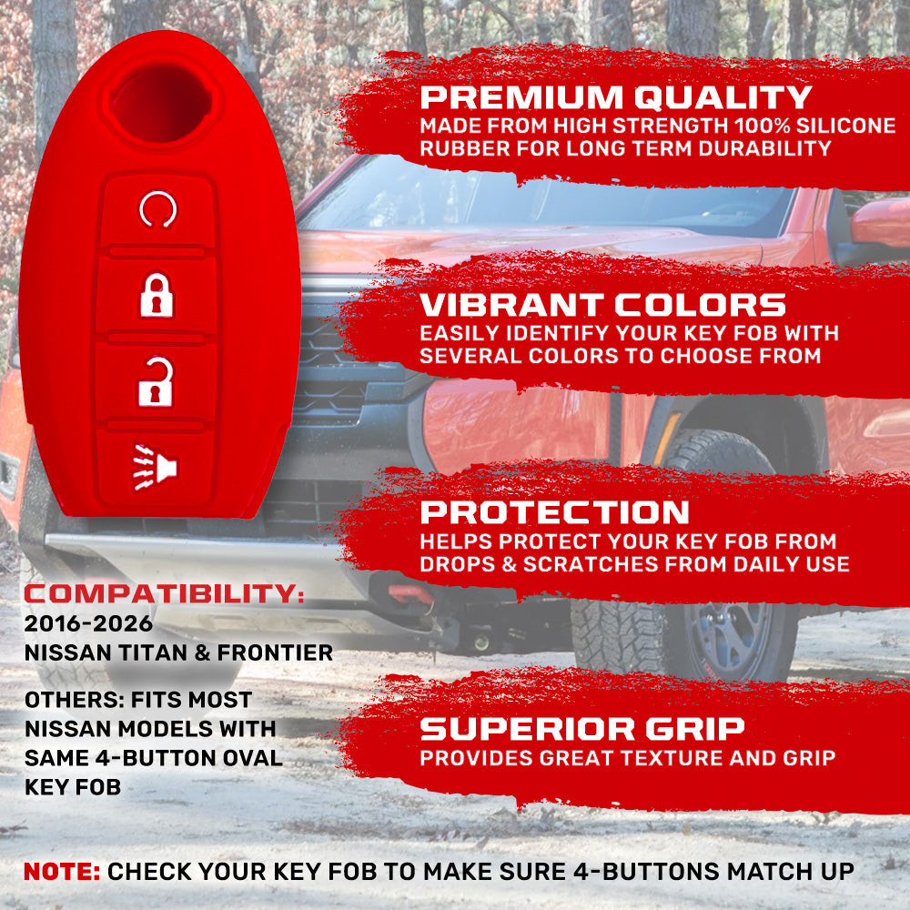 Nissan 16-26 Titan & Frontier 1-Piece 100% Silicone Rubber 3-Button & 4-Button Key Fob Cover - Multiple Colors