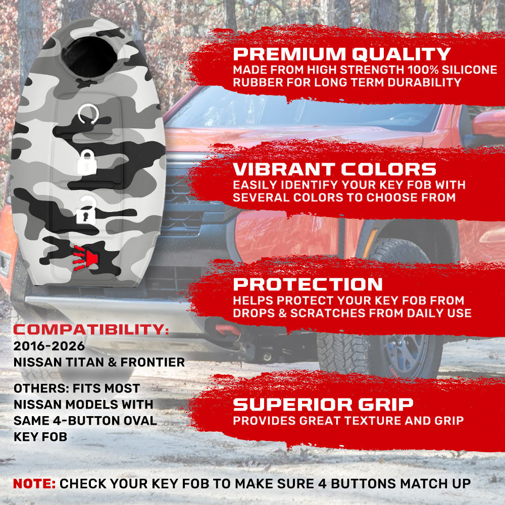 Nissan 16-26 Titan & Frontier 1-Piece 100% Silicone Rubber 3-Button & 4-Button Key Fob Cover - Multiple Colors