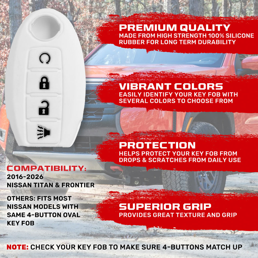 Nissan 16-26 Titan & Frontier 1-Piece 100% Silicone Rubber 3-Button & 4-Button Key Fob Cover - Multiple Colors