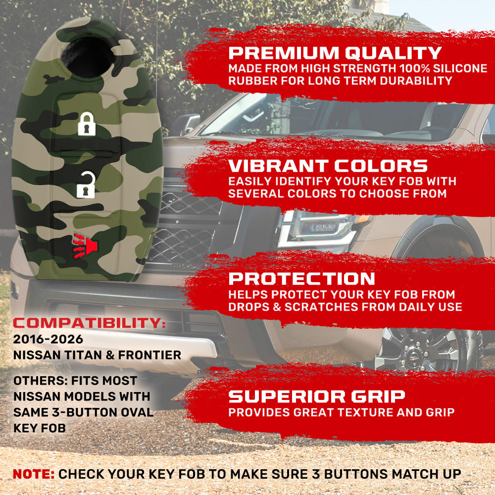 Nissan 16-26 Titan & Frontier 1-Piece 100% Silicone Rubber 3-Button & 4-Button Key Fob Cover - Multiple Colors