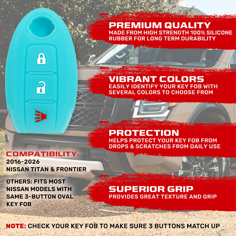 Nissan 16-26 Titan & Frontier 1-Piece 100% Silicone Rubber 3-Button & 4-Button Key Fob Cover - Multiple Colors
