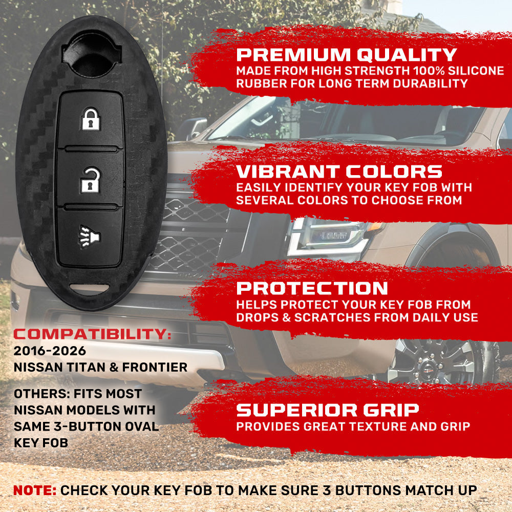 Nissan 16-26 Titan & Frontier 1-Piece 100% Silicone Rubber 3-Button & 4-Button Key Fob Cover - Multiple Colors