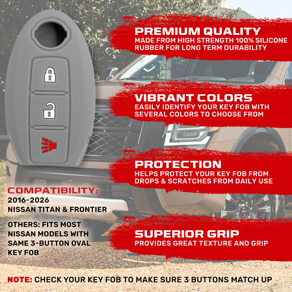 Nissan 16-26 Titan & Frontier 1-Piece 100% Silicone Rubber 3-Button & 4-Button Key Fob Cover - Multiple Colors