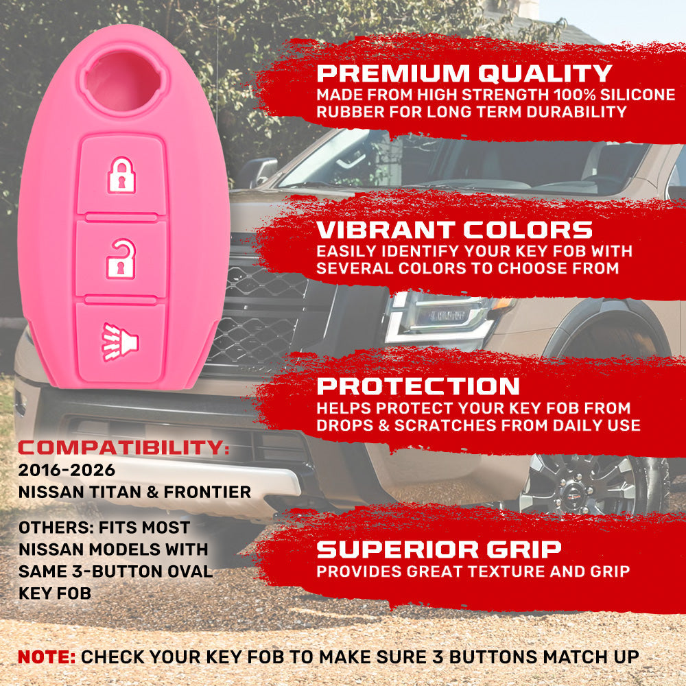 Nissan 16-26 Titan & Frontier 1-Piece 100% Silicone Rubber 3-Button & 4-Button Key Fob Cover - Multiple Colors