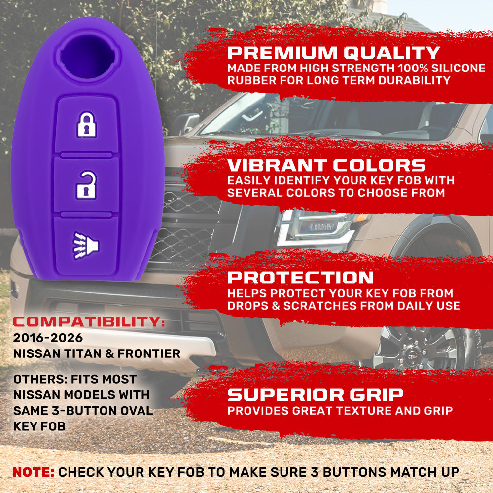 Nissan 16-26 Titan & Frontier 1-Piece 100% Silicone Rubber 3-Button & 4-Button Key Fob Cover - Multiple Colors