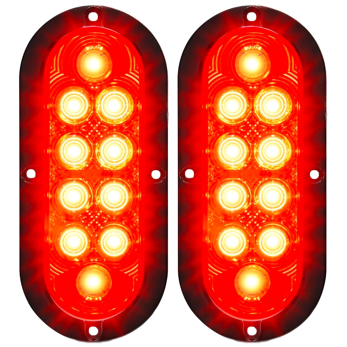 Red & White Oval 6" Universal 4-PC LED Trailer Tail Lights (Red Tail Lights, Brake Lights & Turn Signals, White Backup/Reverse Lights)