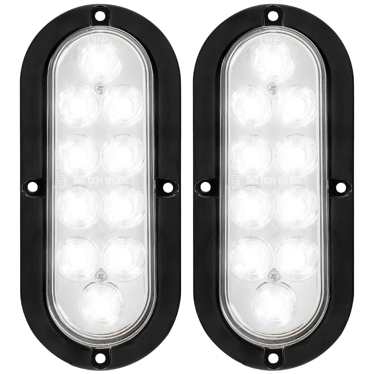 Red & White Oval 6" Universal 4-PC LED Trailer Tail Lights (Red Tail Lights, Brake Lights & Turn Signals, White Backup/Reverse Lights)