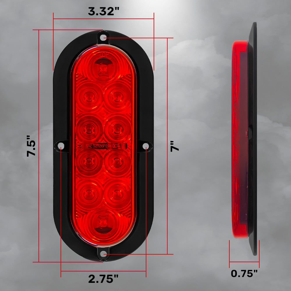 Red & White Oval 6" Universal 4-PC LED Trailer Tail Lights (Red Tail Lights, Brake Lights & Turn Signals, White Backup/Reverse Lights)