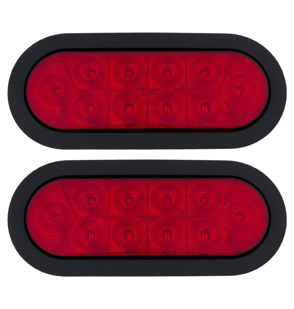 Red Oval 6" Universal 2-Pc LED Cargo Trailer Lights (Red Running Lights, Brake Lights & Turn Signals) 4-Wire Pin System