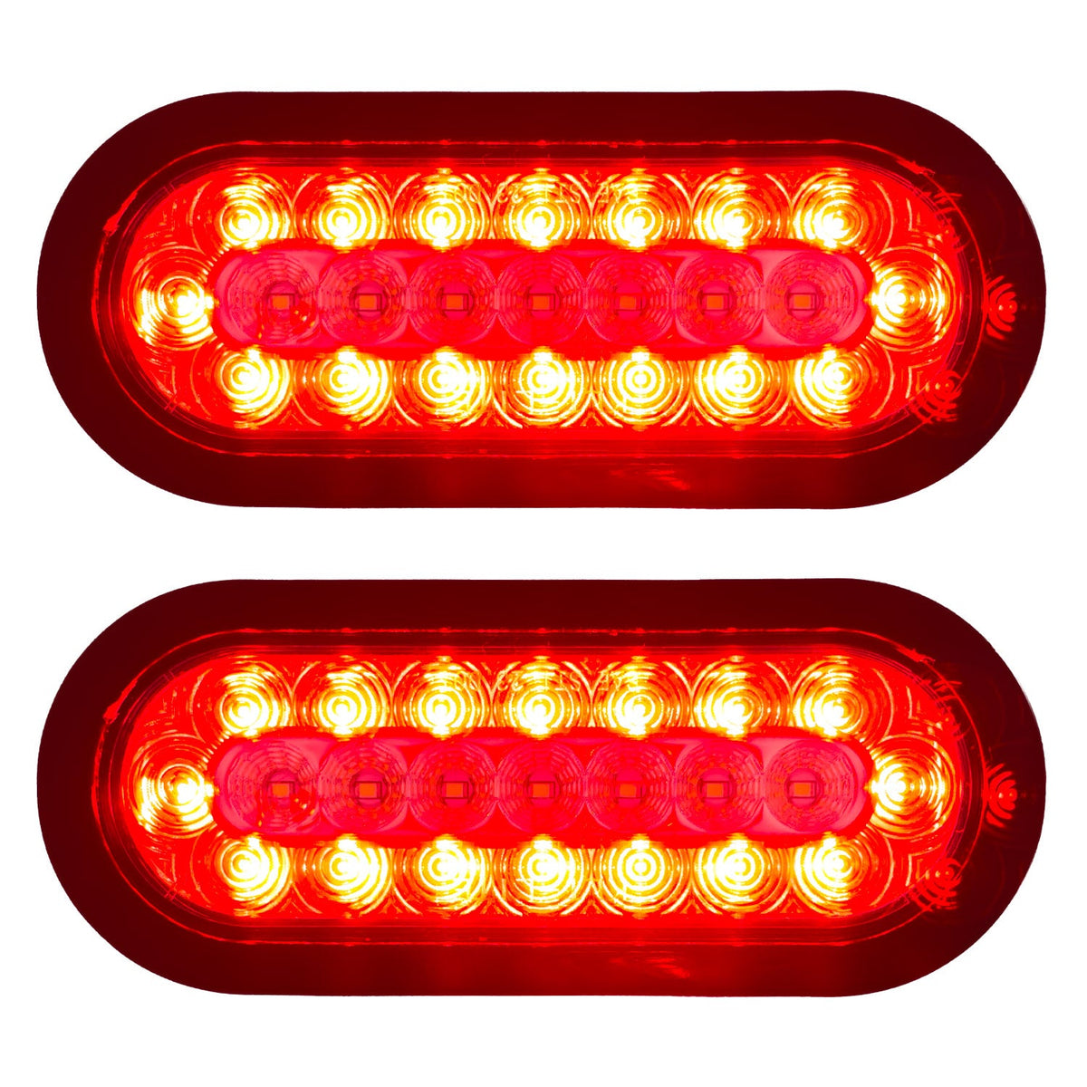 Red & White Oval 6" Universal 2-Pc LED Trailer Tail Lights (Red Running Lights, Brake Lights, Turn Signals & White Reverse/Backup Lights)
