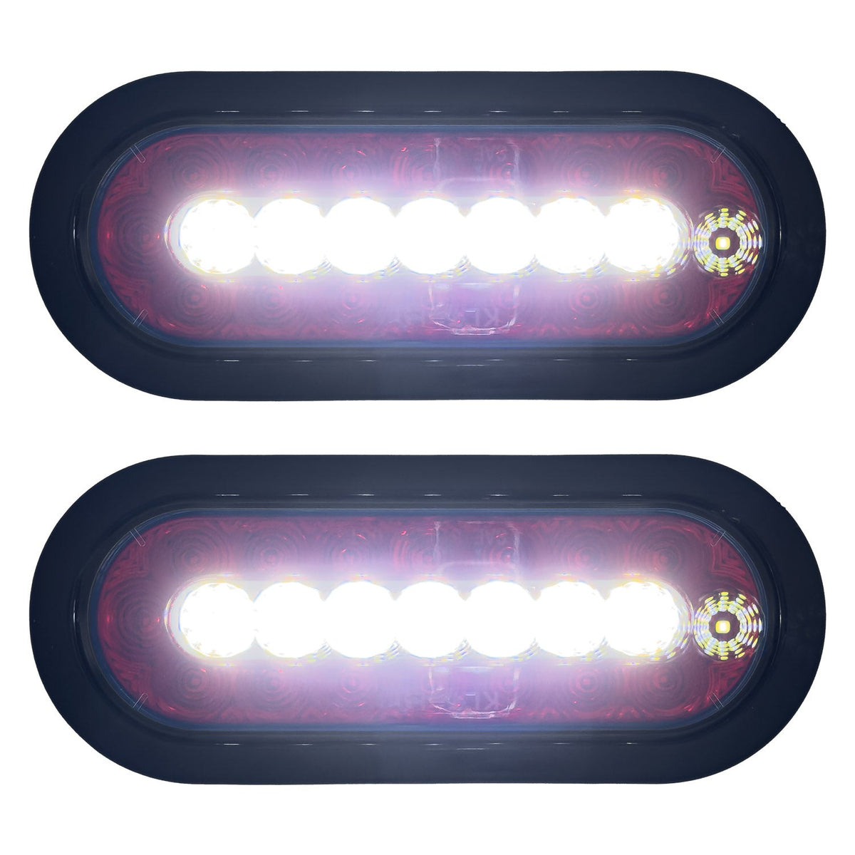 Red & White Oval 6" Universal 2-Pc LED Trailer Tail Lights (Red Running Lights, Brake Lights, Turn Signals & White Reverse/Backup Lights)