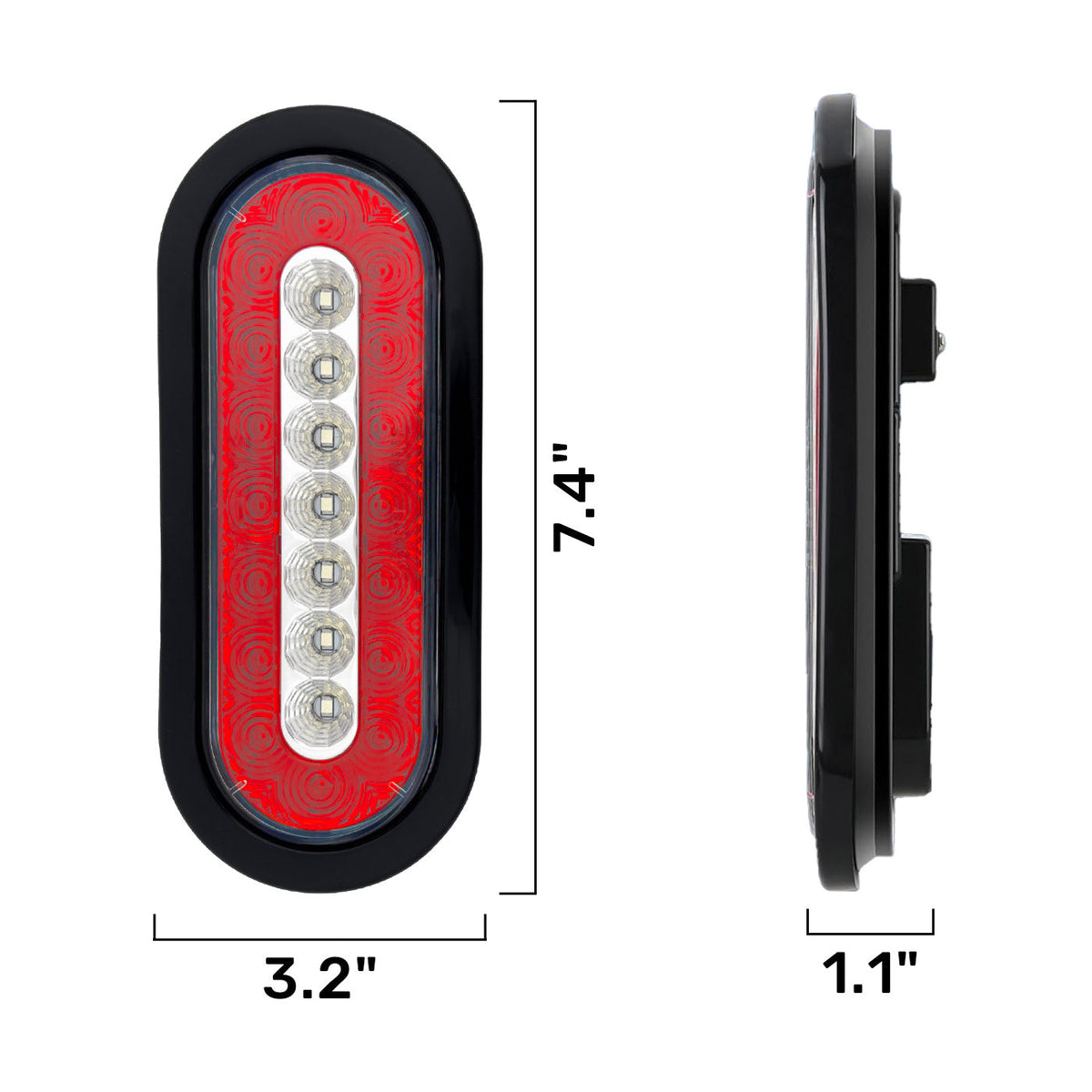 Red & White Oval 6" Universal 2-Pc LED Trailer Tail Lights (Red Running Lights, Brake Lights, Turn Signals & White Reverse/Backup Lights)
