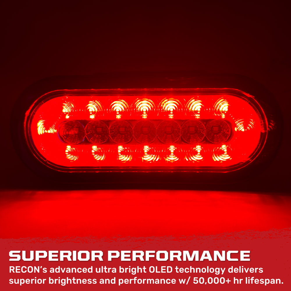 Red & White Oval 6" Universal 2-Pc LED Trailer Tail Lights (Red Running Lights, Brake Lights, Turn Signals & White Reverse/Backup Lights)