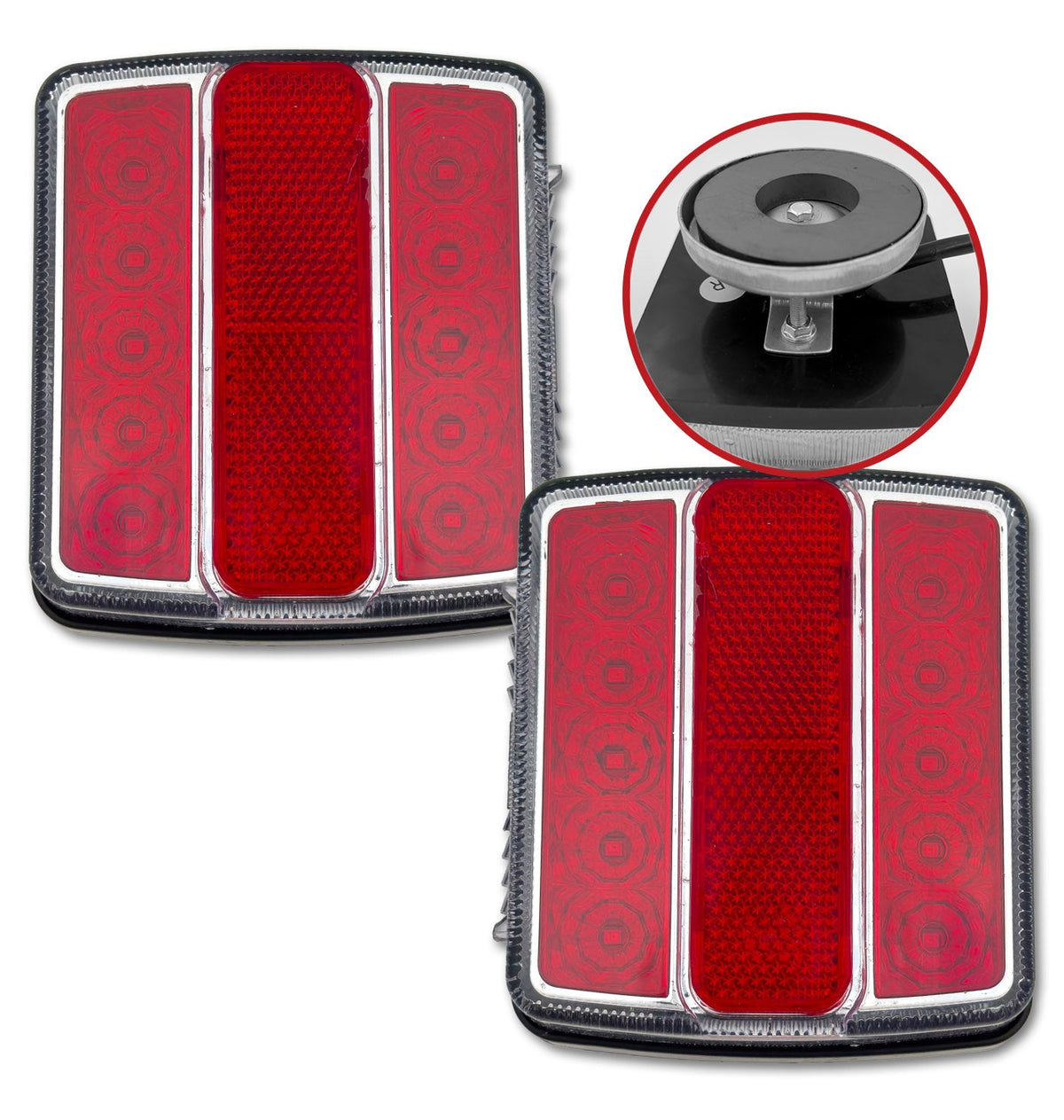 Red Magnetic 2-Pc Universal LED Trailer Lights (Red Running Lights, Brake Lights & Turn Signals) 7-Pin Plug