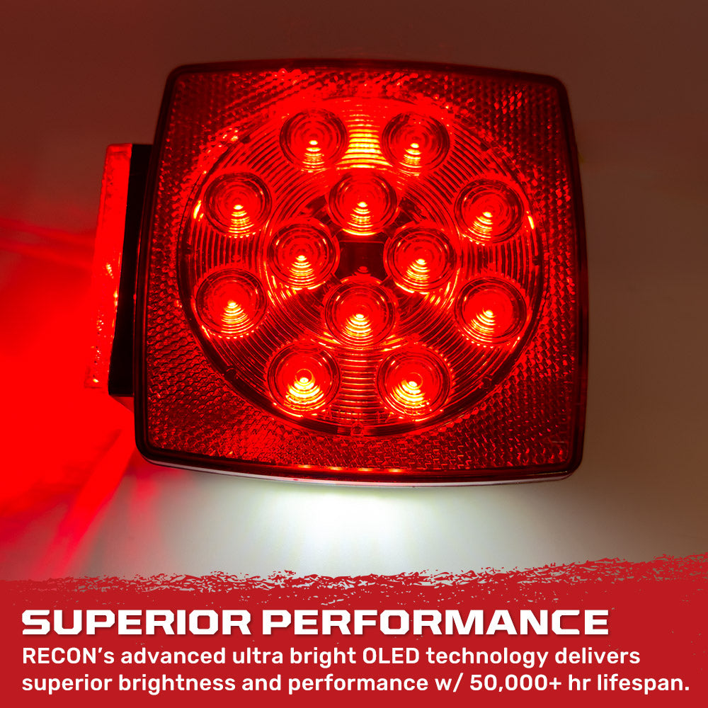 Red Square 2-Pc Universal LED Utility Trailer Lights (Red Running Lights, Brake Lights & Turn Signals)