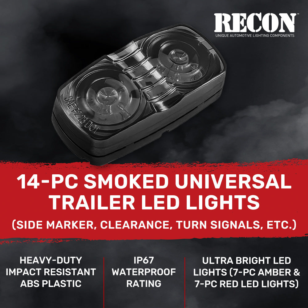 RECON 14-Pc Trailer Clearance Side Marker Running Lights Turn Signals 4" Lights with Ultra Bright 7 Red & 7 Amber LED Lights - Multiple Lens