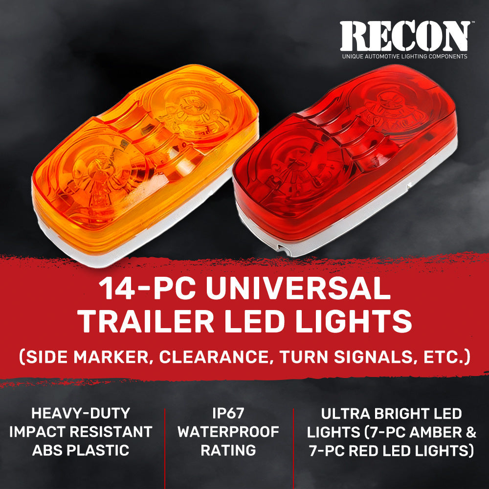 RECON 14-Pc Trailer Clearance Side Marker Running Lights Turn Signals 4" Lights with Ultra Bright 7 Red & 7 Amber LED Lights - Multiple Lens