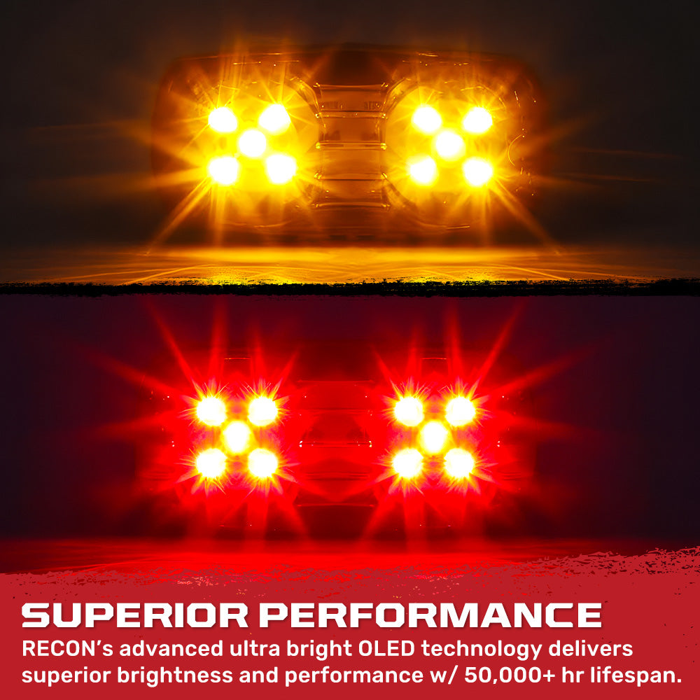 RECON 14-Pc Trailer Clearance Side Marker Running Lights Turn Signals 4" Lights with Ultra Bright 7 Red & 7 Amber LED Lights - Multiple Lens