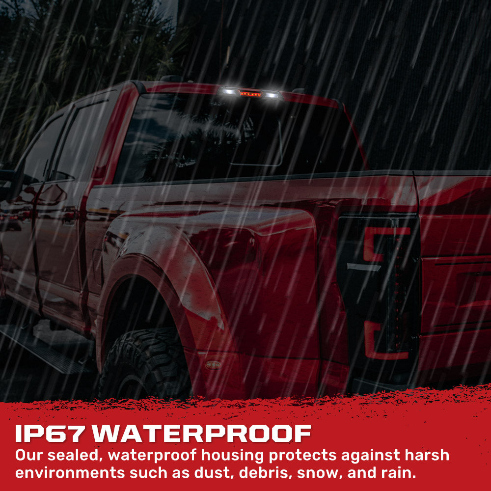 Ford F150 15-26 Ultra High Power Red LED 3rd Brake Light Kit w/ CREE XML White LED Cargo Lights (ATTN: DOES NOT FIT Models with Cargo Bed Camera in OEM 3rd Brake Light) - Smoked Lens
