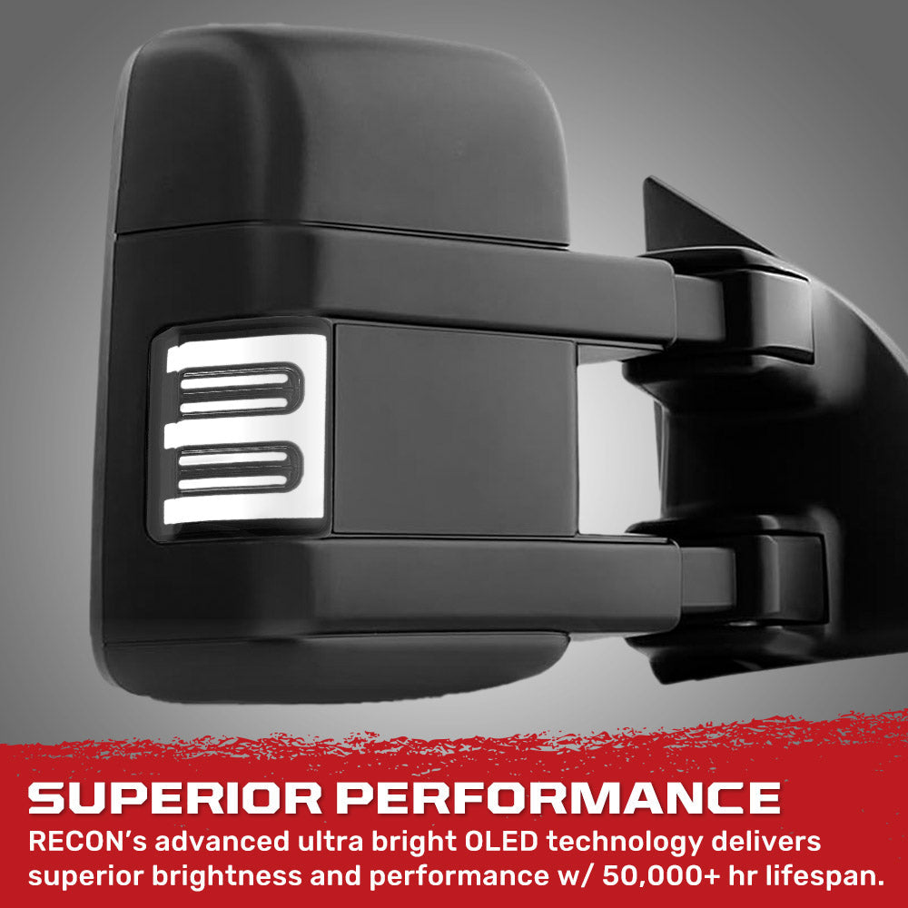 Ford 08-16 Super Duty F250/F350 Side Mirror Lenses (2-Piece Set) Ultra High Power White or Amber Running Lights & Scanning Amber Turn Signals Smoked or Clear Lens