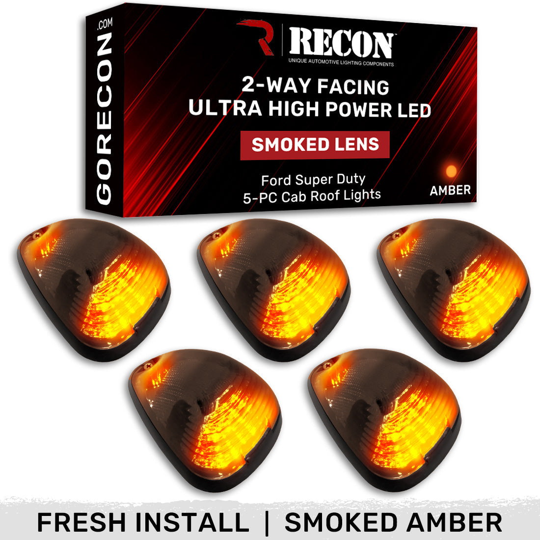 Ford 99-16 Super Duty 5-Pc Cab Roof Lights 2-Way Front & Rear Facing Ultra High-Power LED (ATTN: For Models That DID NOT Come With Factory Cab Lights) - Multiple Options