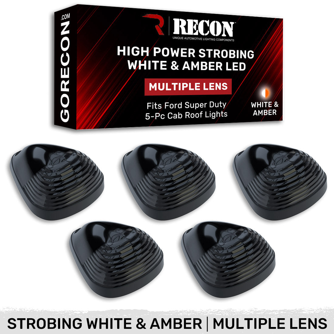 Ford Super Duty 99-16 5-Piece Cab Light Kit Strobe LED in White & Amber - Multiple Lens