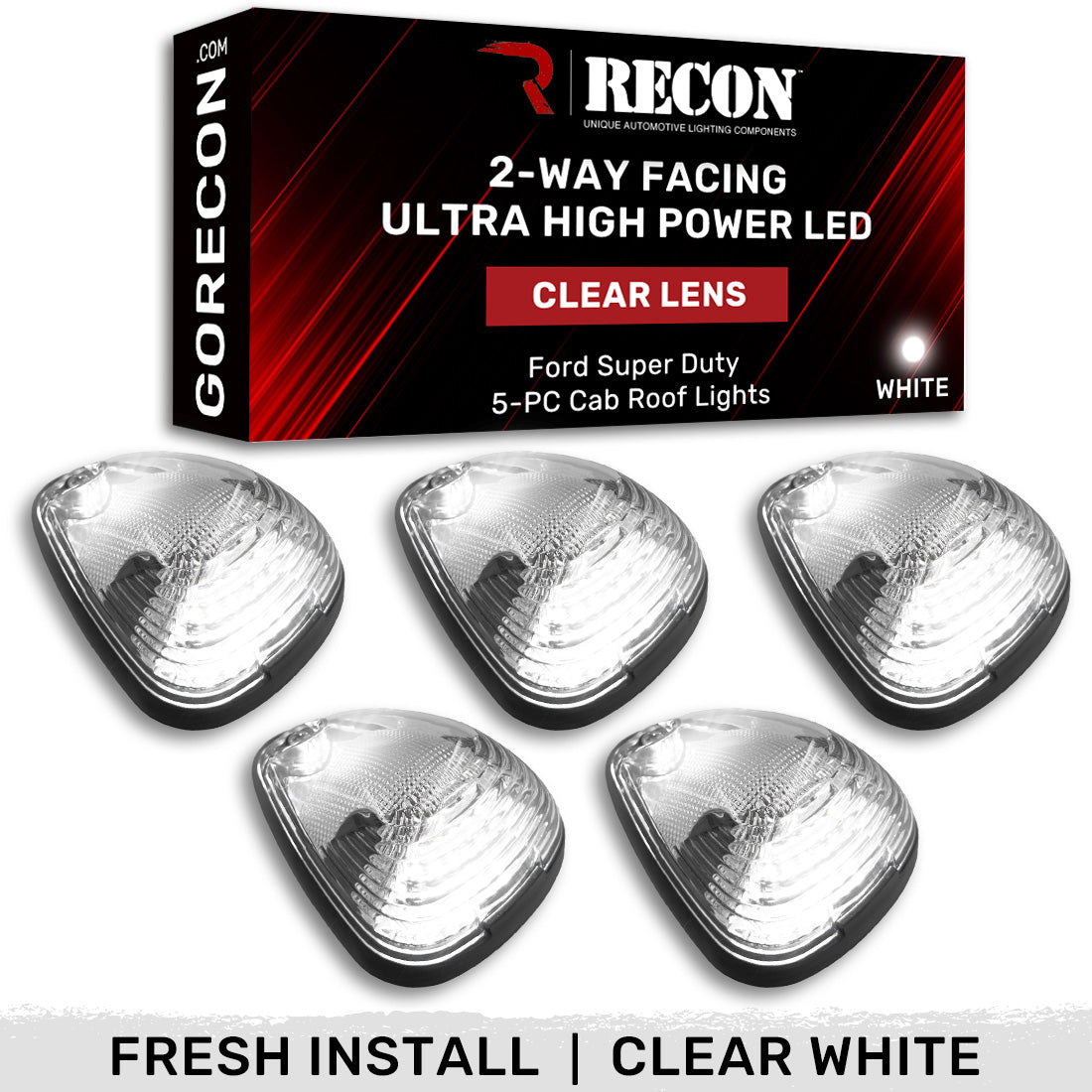 Ford 99-16 Super Duty 5-Pc Cab Roof Lights 2-Way Front & Rear Facing Ultra High-Power LED (ATTN: For Models That DID NOT Come With Factory Cab Lights) - Multiple Options
