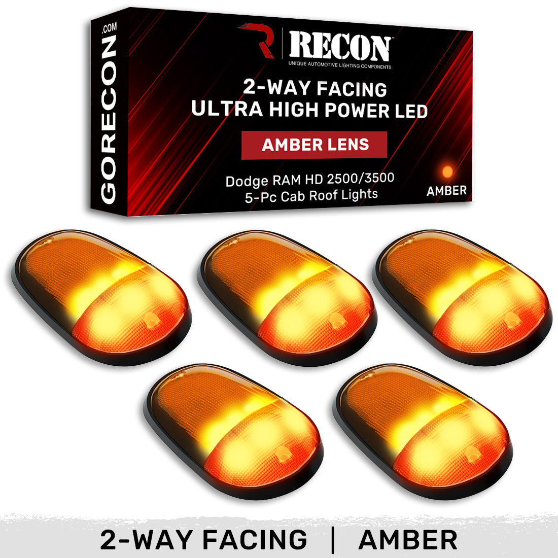 Dodge RAM Heavy-Duty 2500/3500 03-18 5 Piece Cab Roof Light Set 2-Way Front & Rear Facing Ultra High-Power LEDs Multiple Lens & Colors