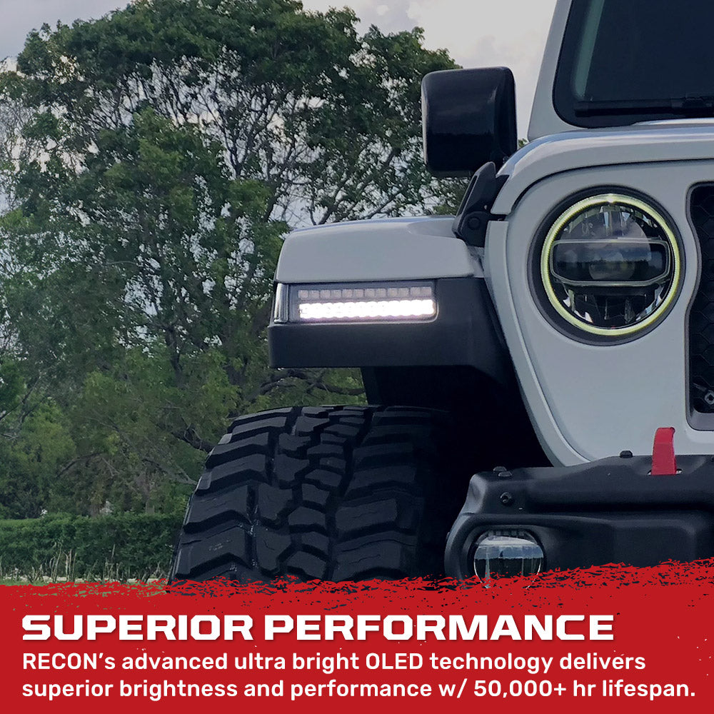 Jeep Wrangler JL 18-26 Ultra Bright White DRL OLED Amber Scanning Switchback Turn Signals Fender Lights (Replaces OEM LED) - Multiple Lens