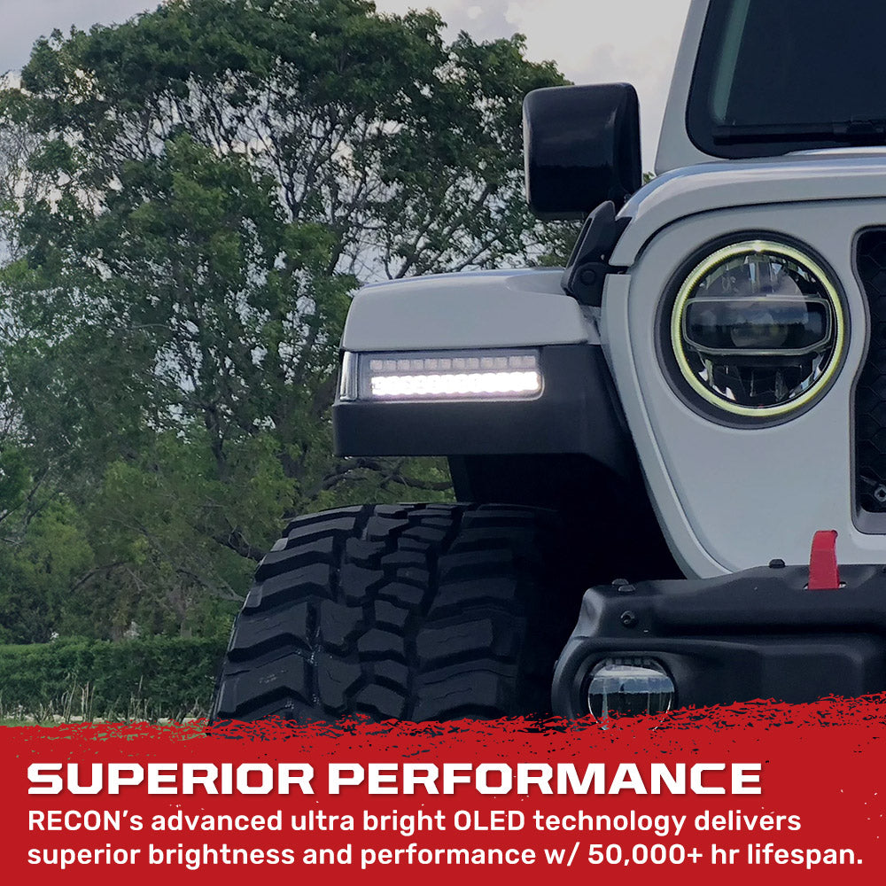 Jeep Wrangler JL 18-26 Ultra Bright White DRL OLED Amber Scanning Switchback Turn Signals Fender Lights (Replaces OEM LED) - Multiple Lens