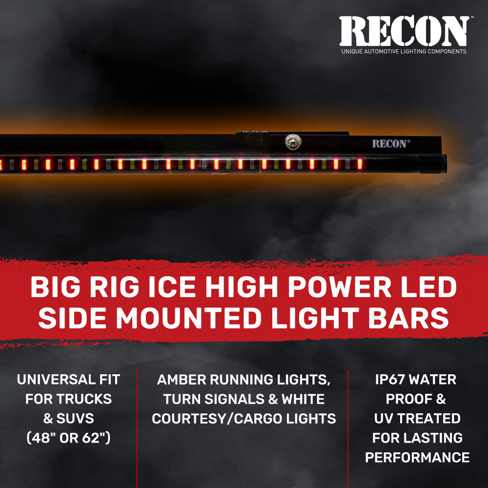 "Big Rig Ice" Side Mounted High Power LED Light Bar Kit Amber Running Lights & Turn Signals w/ White Courtesy Lights - Multiple Sizes