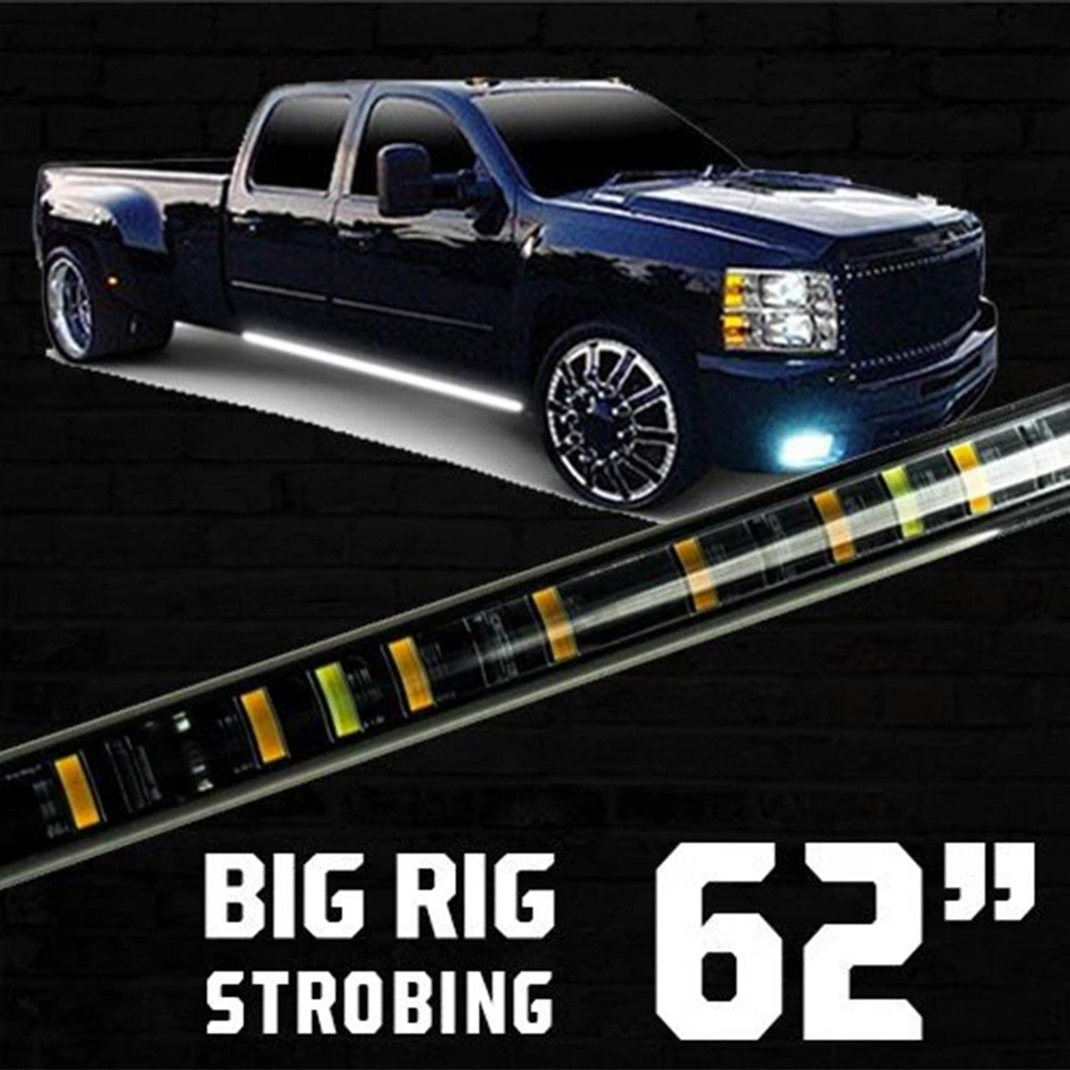"Big Rig" Strobing Side Mounted High Power LED Light Bars User Selectable Control Amber or White - Multiple Sizes