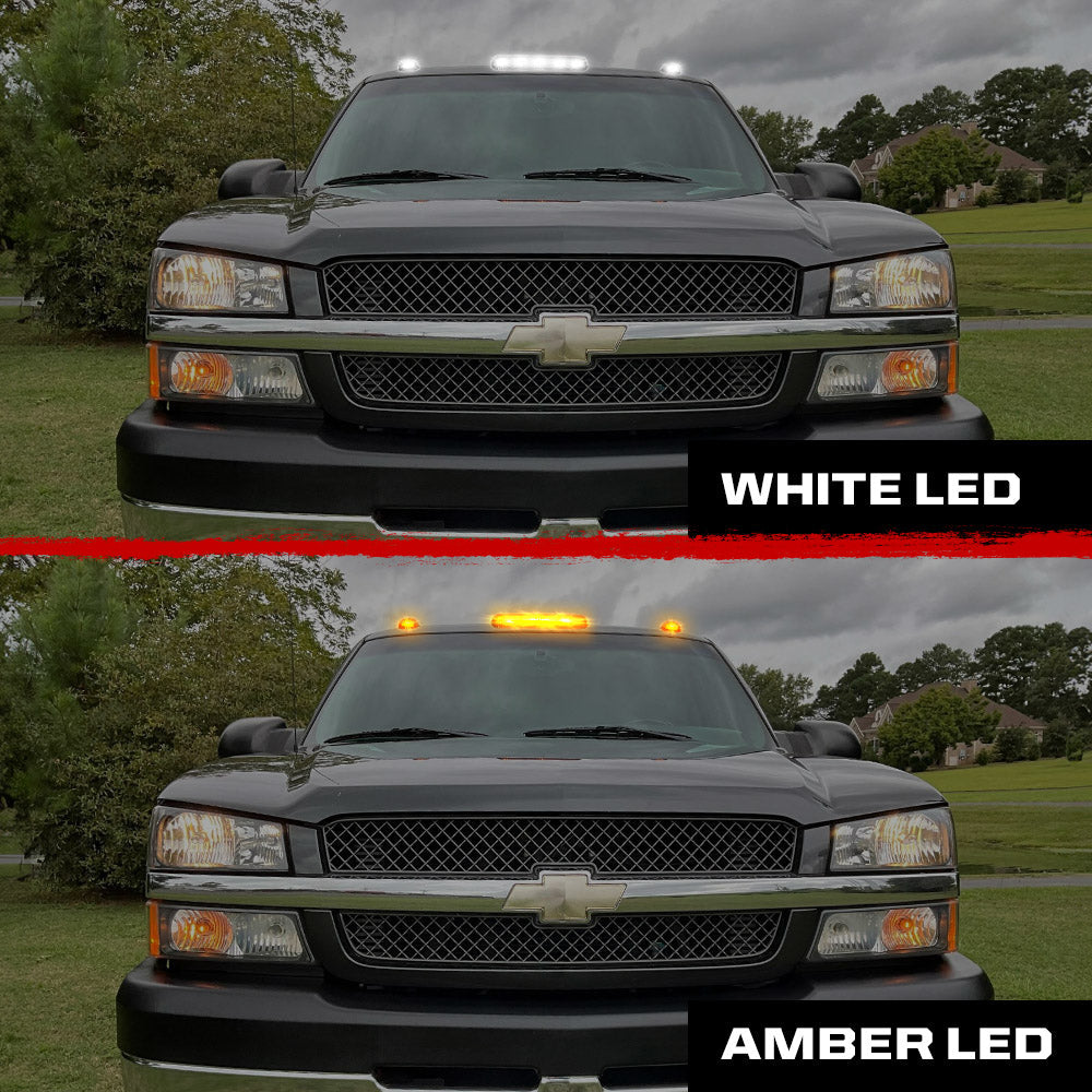 GMC & Chevy 02-07 3-Piece Cab Roof Light Kit Strobe LED White & Amber - Multiple Lens