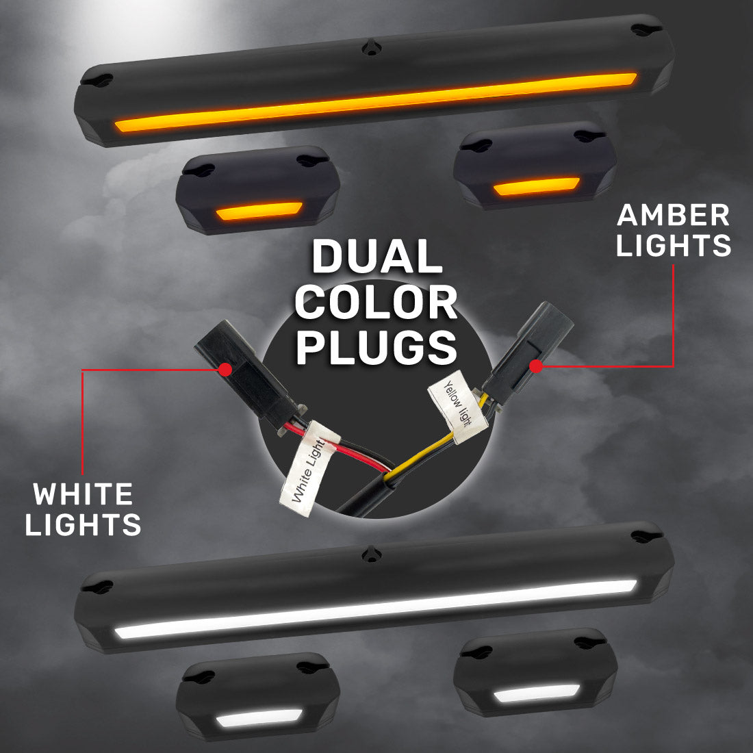 GMC & Chevy 07-14 Heavy-Duty 3-Piece Cab Roof Lights Kit Ultra-High Power Dual-Color (Amber or White) LED Function - Multiple Lens