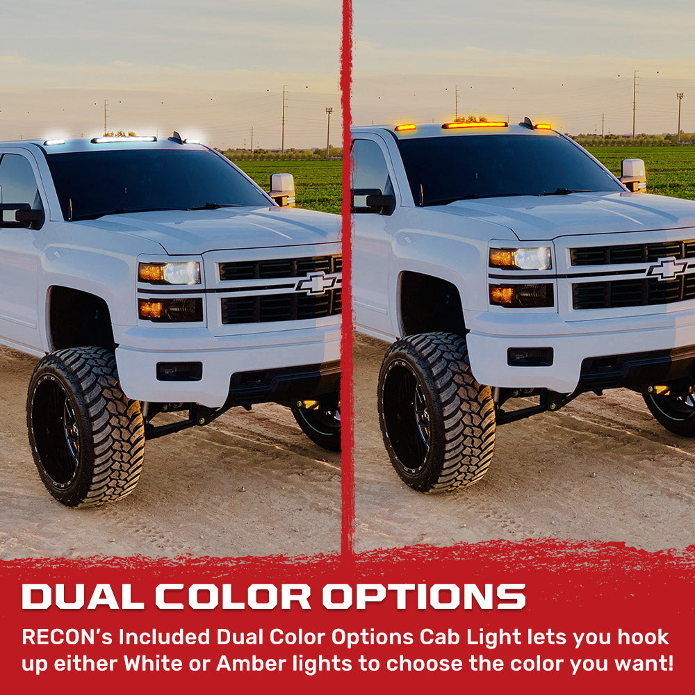 GMC & Chevy 07-14 Heavy-Duty 3-Piece Cab Roof Lights Kit Ultra-High Power Dual-Color (Amber or White) LED Function - Multiple Lens