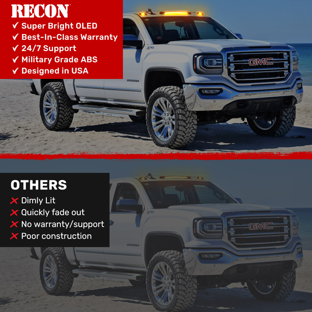 GMC & Chevy 15-19 Heavy-Duty 3 Piece Cab Roof Light Kit 2-Way Front & Rear Facing Ultra High-Power LEDs - Multiple Lens & Colors