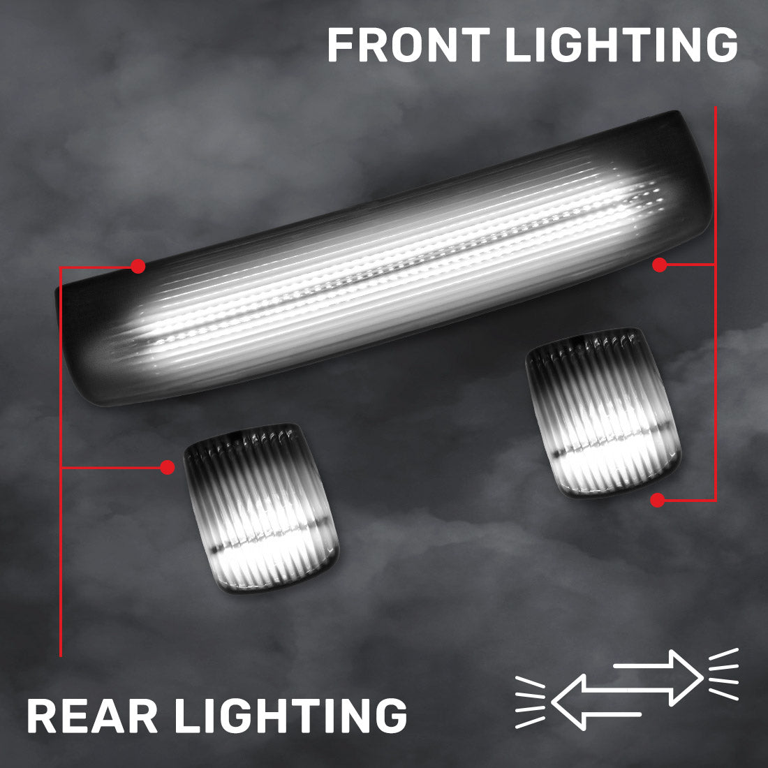 GMC & Chevy 15-19 Heavy-Duty 3 Piece Cab Roof Light Kit 2-Way Front & Rear Facing Ultra High-Power LEDs - Multiple Lens & Colors