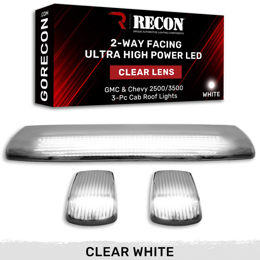 GMC & Chevy 15-19 Heavy-Duty 3 Piece Cab Roof Light Kit 2-Way Front & Rear Facing Ultra High-Power LEDs - Multiple Lens & Colors
