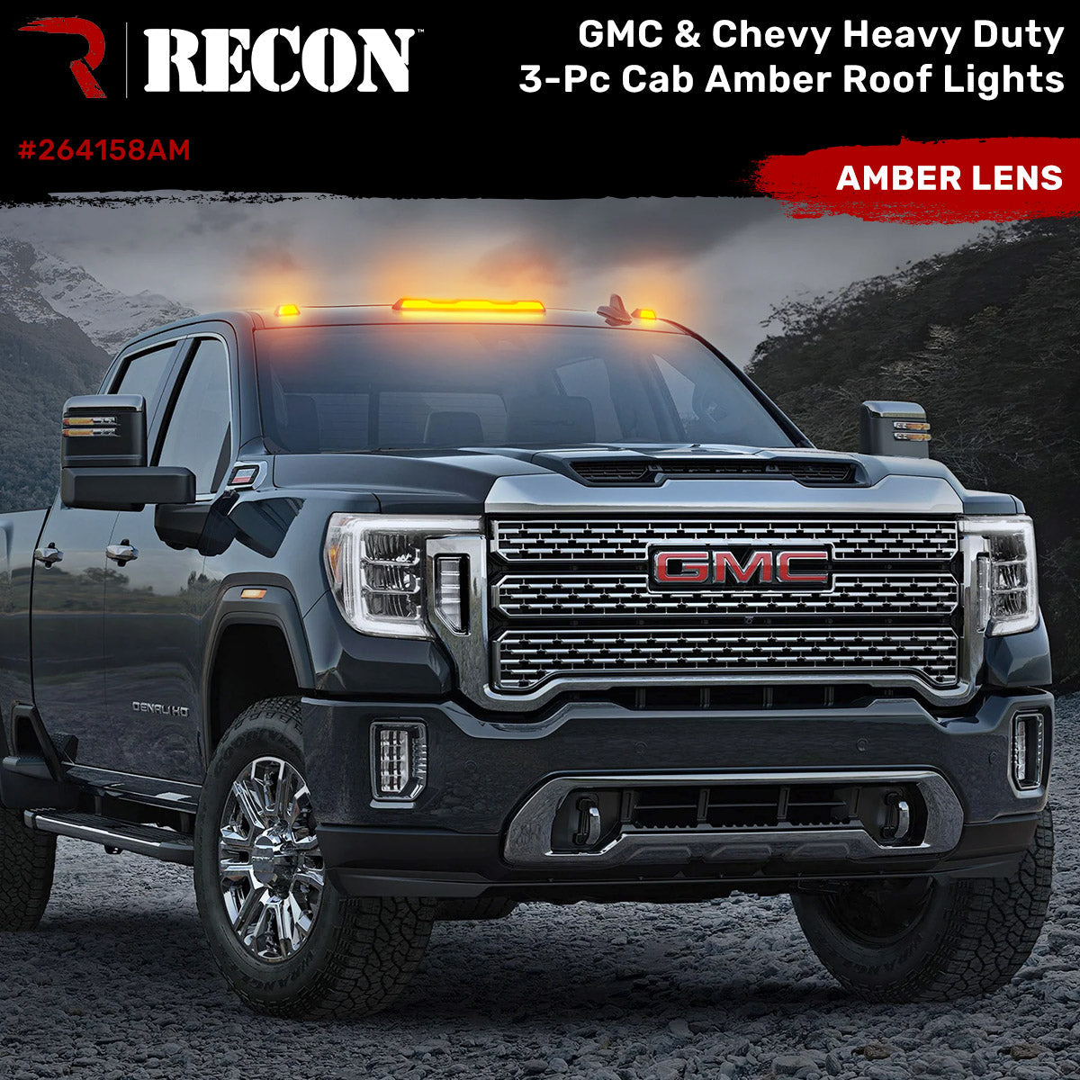 GMC & Chevy 20-26 (4th GEN Body Style) Heavy-Duty (3-Piece Set) Amber Cab Roof Light Lens with Amber LED’s - (Attn: This cab light kit replaces OEM factory installed cab roof lights)