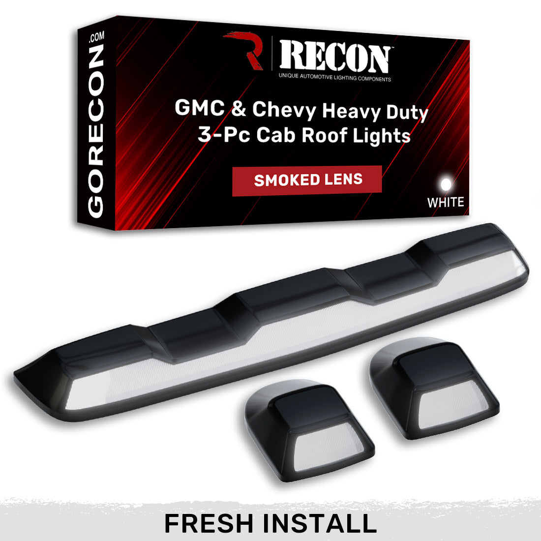 GMC & Chevy 20-26 (4th GEN Body Style) Heavy-Duty (3-Piece Set) Smoked Cab Roof Light Lens with White LEDs - (ATTN: For models that DID NOT come with factory cab roof lights)