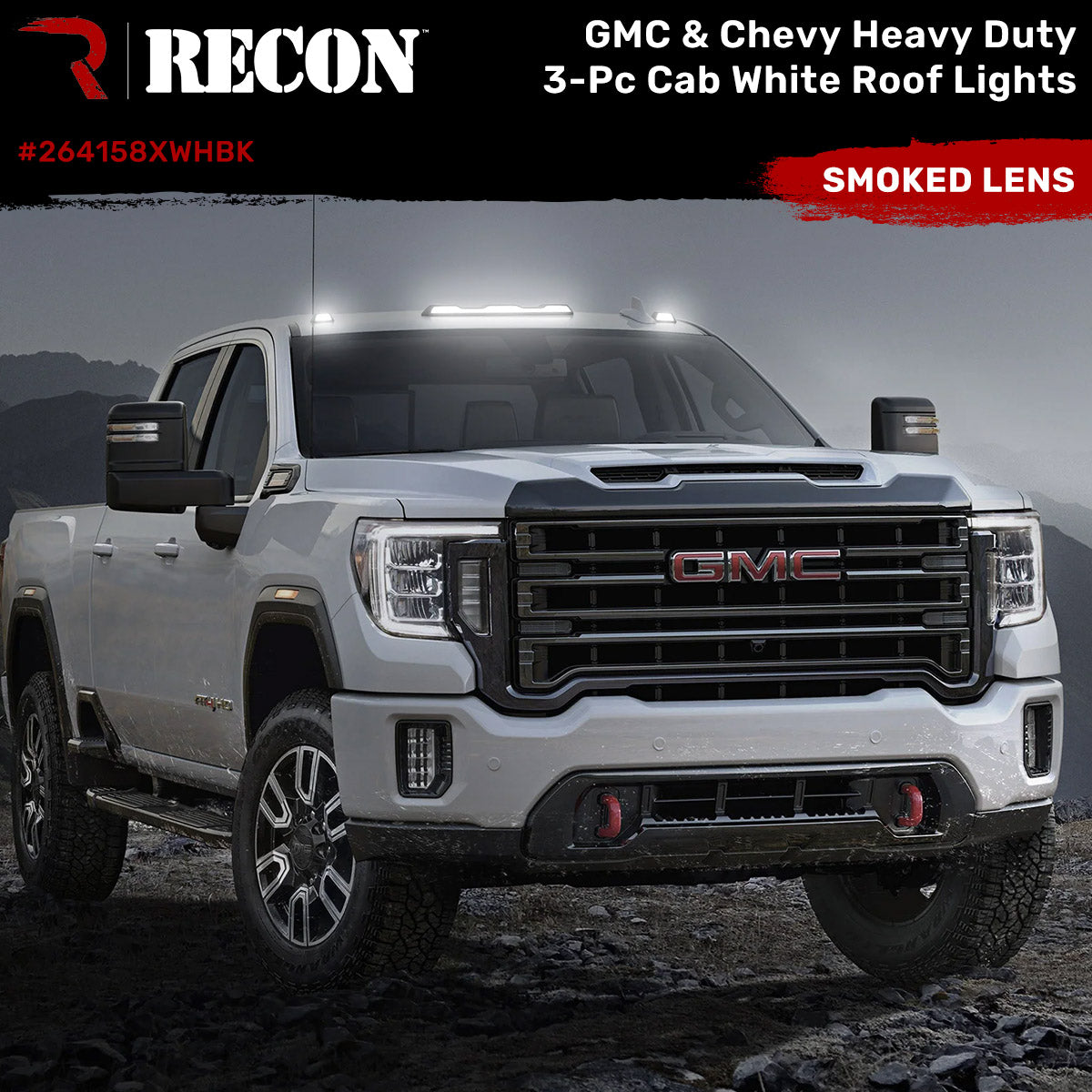 GMC & Chevy 20-26 (4th GEN Body Style) Heavy-Duty (3-Piece Set) Smoked Cab Roof Light Lens with White LEDs - (ATTN: For models that DID NOT come with factory cab roof lights)