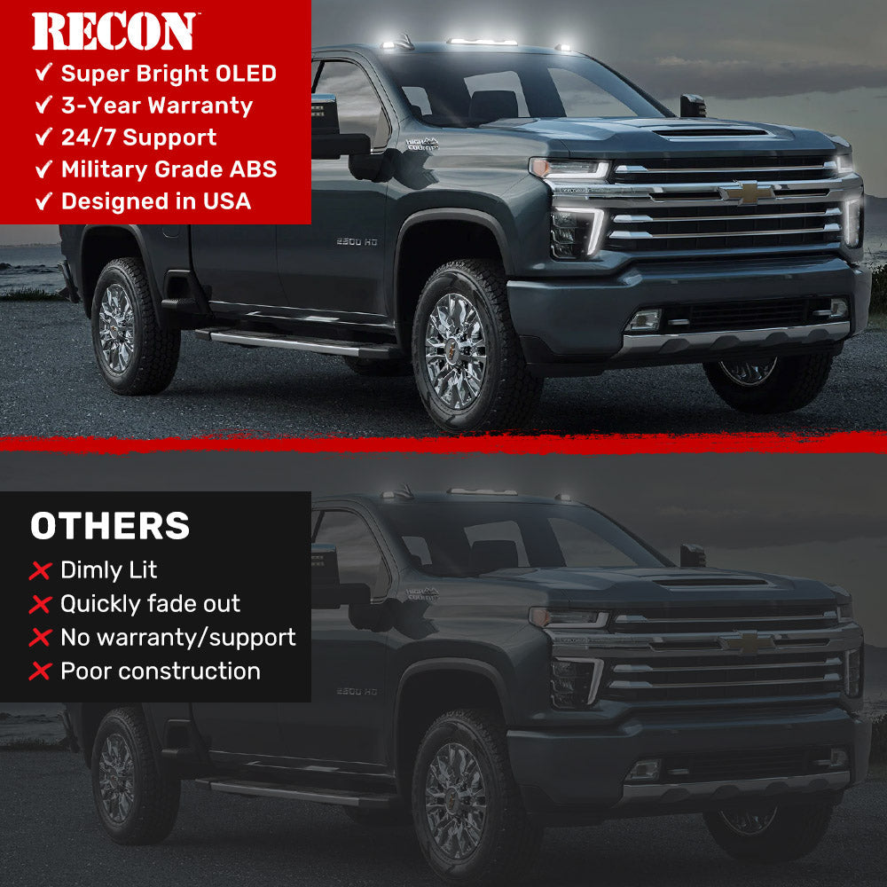 GMC & Chevy 20-26 (4th GEN Body Style) Heavy-Duty (3-Piece Set) Smoked Cab Roof Light Lens with White LEDs - (ATTN: For models that DID NOT come with factory cab roof lights)
