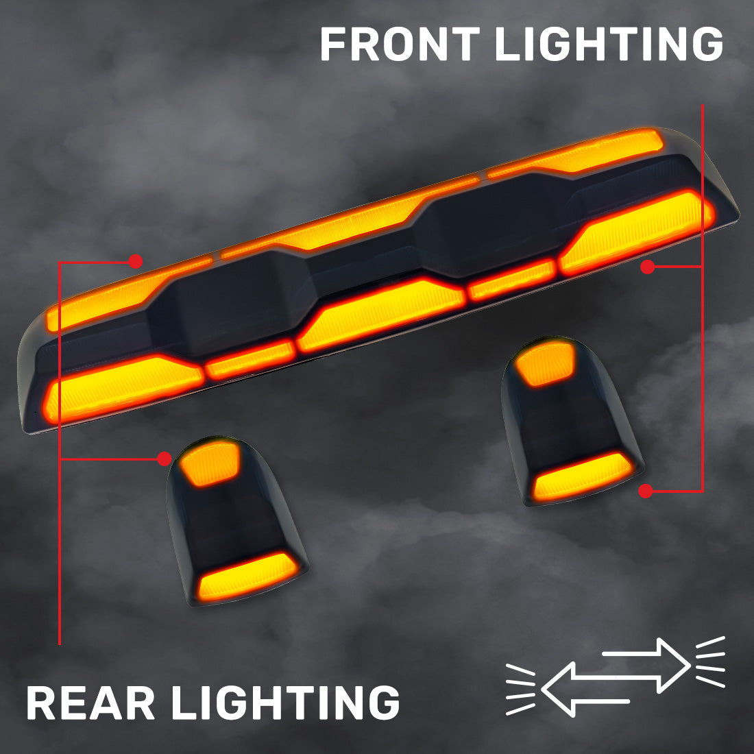 RECON - GMC & Chevy 20-26 (4th Gen) Heavy-Duty 3-Pc Cab Roof Light Set 2-Way Front & Rear Facing Ultra High-Power LED (ATTN: For models that DID NOT come with factory cab roof lights) - Multiple Options