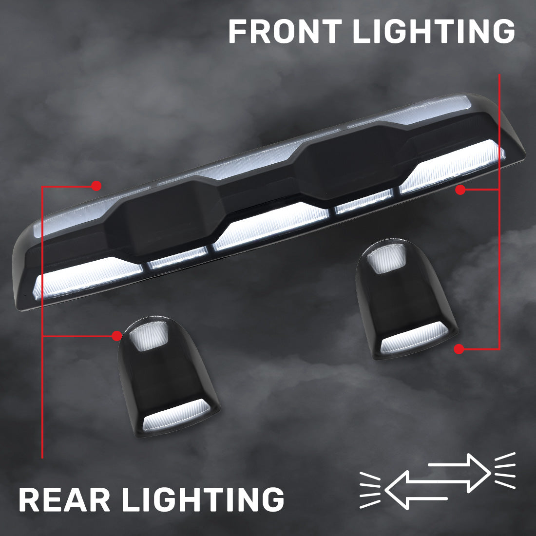 RECON - GMC & Chevy 20-26 (4th Gen) Heavy-Duty 3-Pc Cab Roof Light Set 2-Way Front & Rear Facing Ultra High-Power LED (ATTN: For models that DID NOT come with factory cab roof lights) - Multiple Options